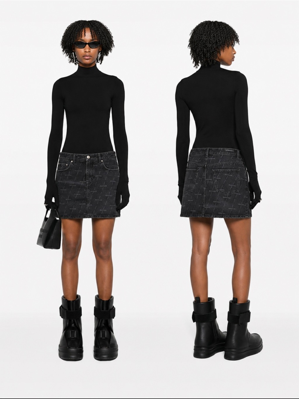 Balenciaga Logo-Print Denim Low-Waist Mini Skirt, Women’s Size IT 40